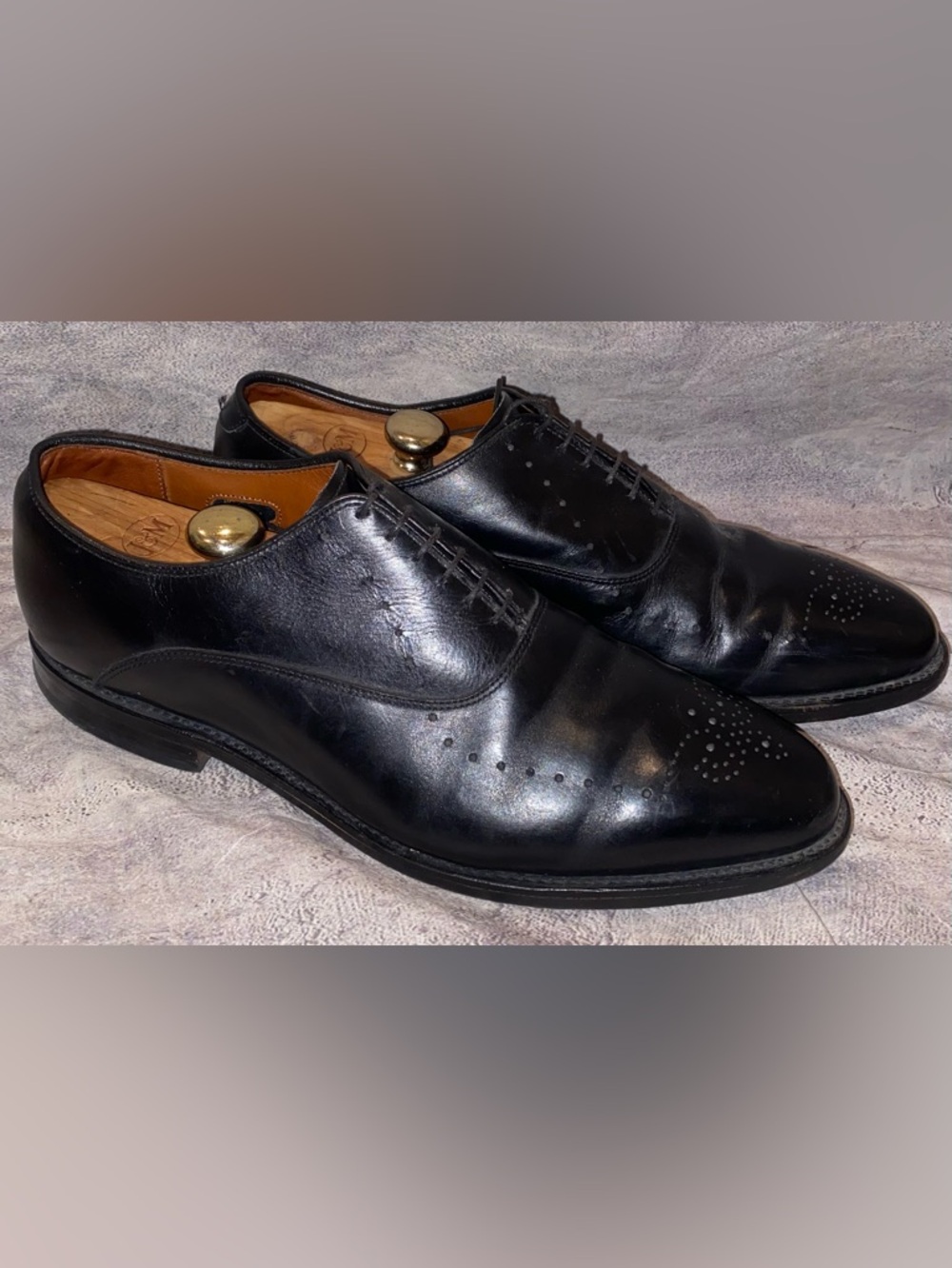 Allen Edmonds Weybridge Black Leather Derby Oxford  Medallion 11.5 Work Office